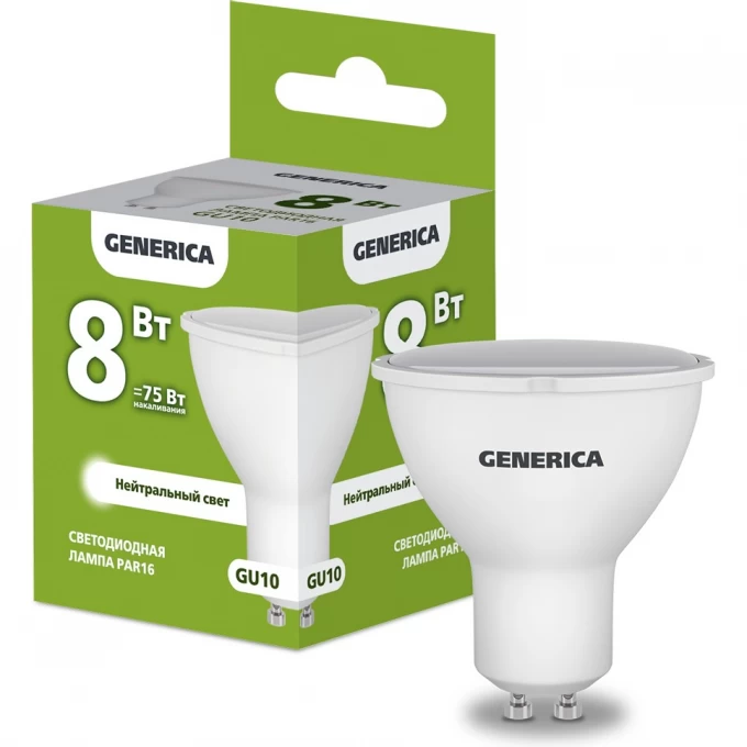 Светодиодная лампа IEK GENERICA PAR16 софит 8Вт 230В 4000К GU10 LL-PAR16-08-230-40-GU10-G Светодиодная лампа IEK GENERICA PAR16 софит 8Вт 230В 4000К GU10 LL-PAR16-08-230-40-GU10-G