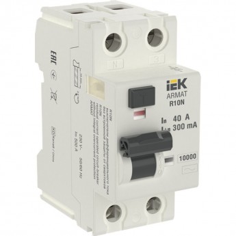 Выключатель дифференциального тока IEK ARMAT R10N 2P 40А 300мА тип AC - AR-R10N-2-040C300 Выключатель дифференциального тока IEK ARMAT R10N 2P 40А 300мА тип AC - AR-R10N-2-040C300